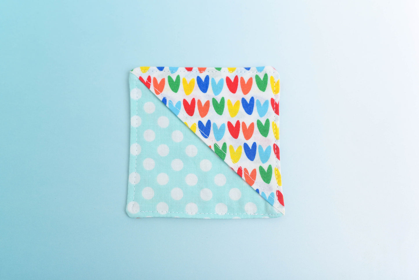 Rainbow Heart & Aqua Polka Dot Fabric Corner Bookmark