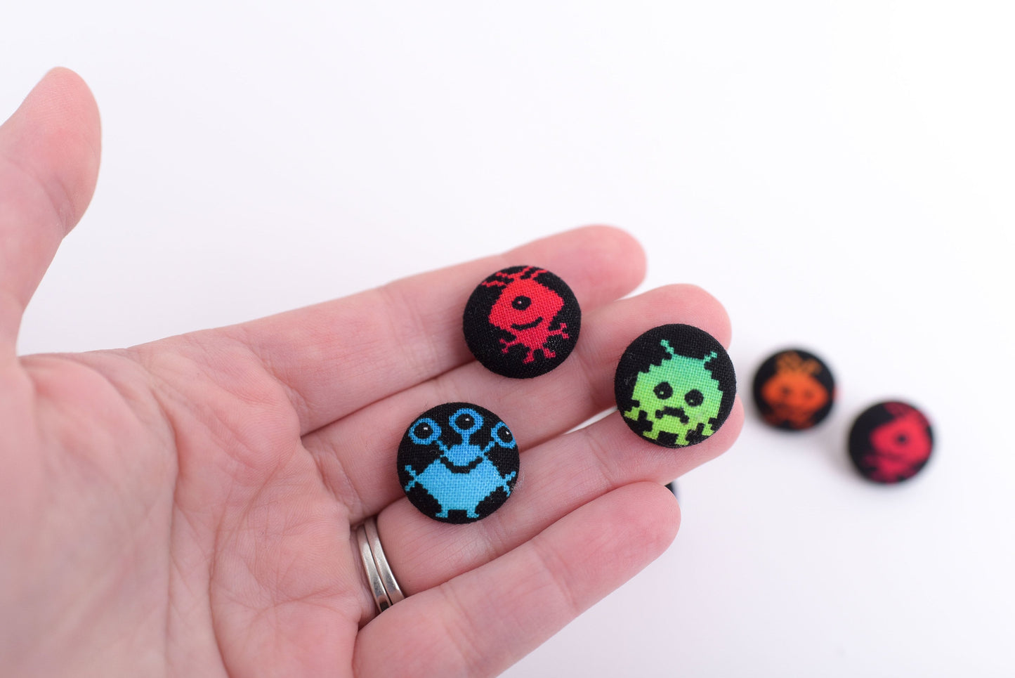 Space Invader Fabric Button Push Pins- Set of 10