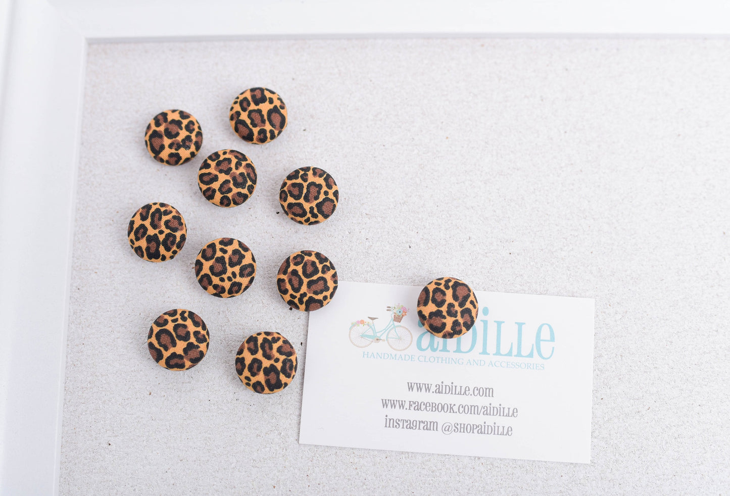 Leopard Print Fabric Button Push Pins- Set of 10