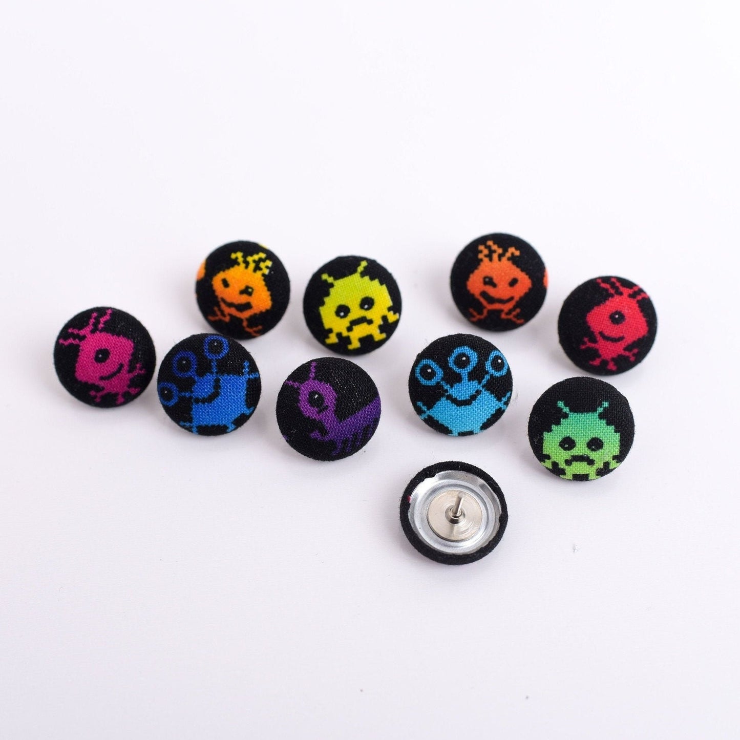 Space Invader Fabric Button Push Pins- Set of 10