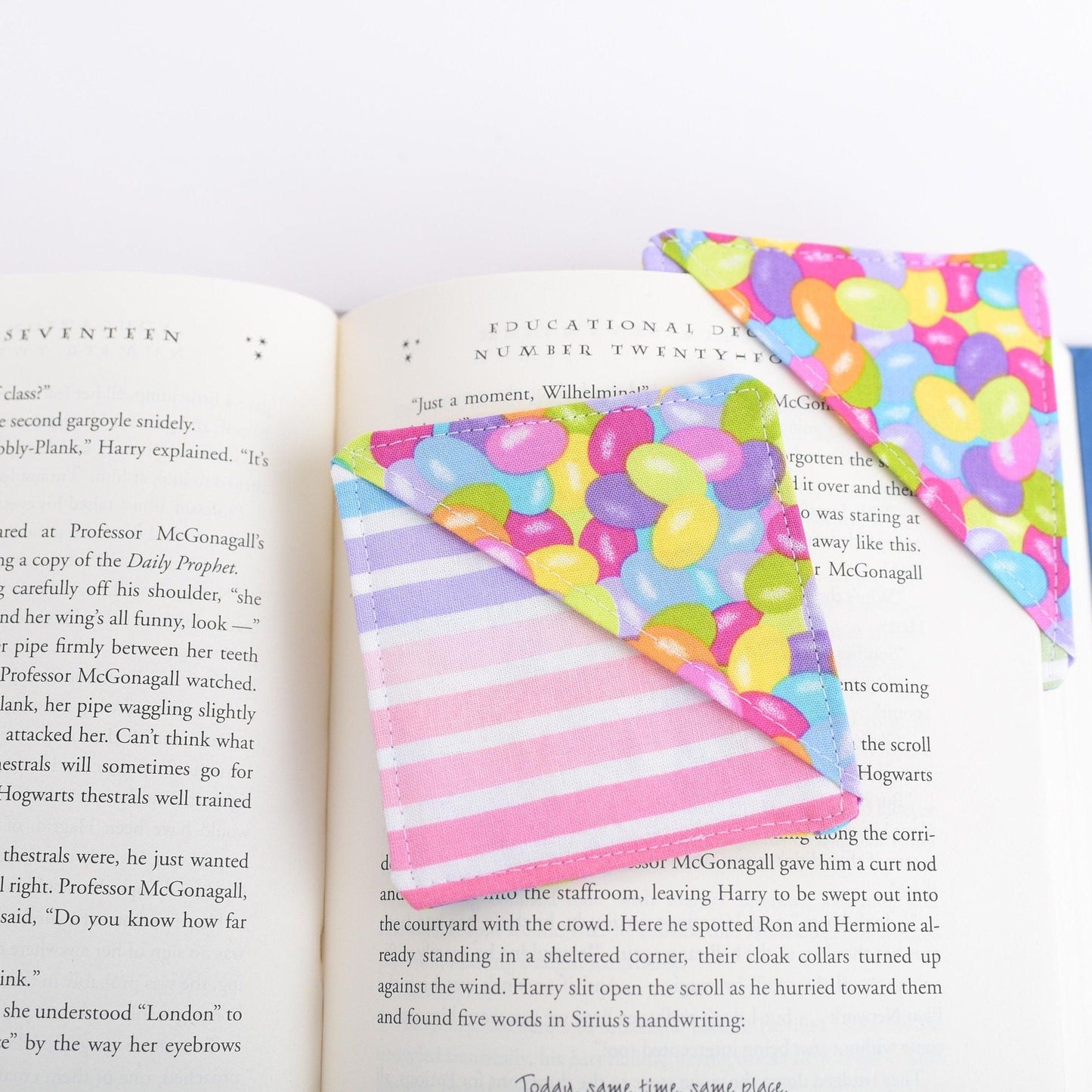 Jellybean & Pastel Stripe Handmade Fabric Corner Bookmark