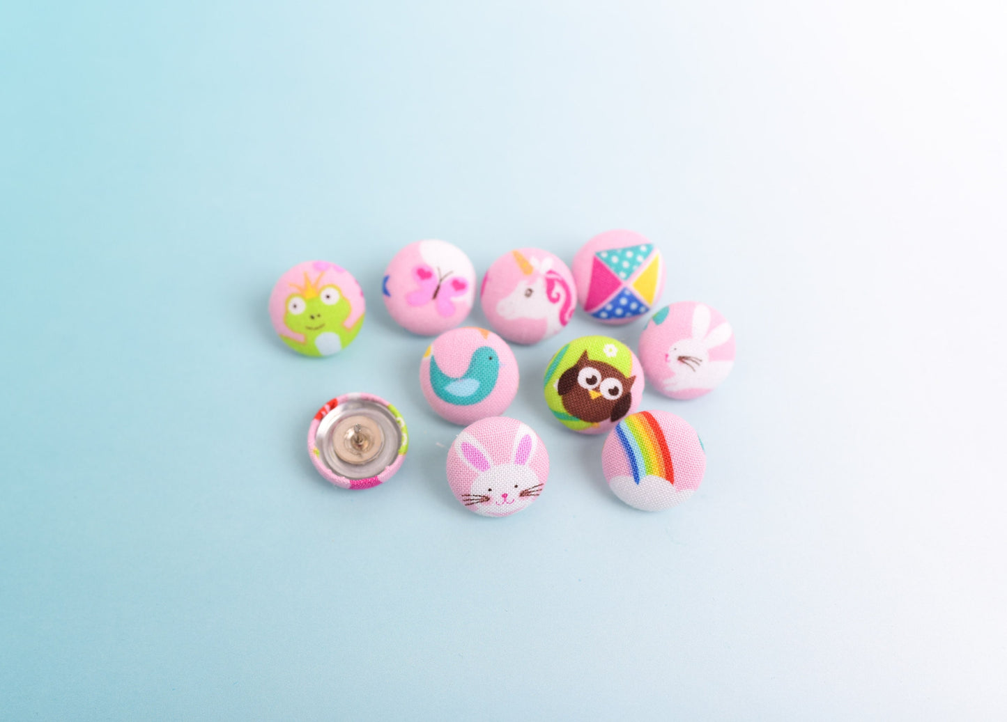 Girly Pink Fabric Button Push Pins- Set of 10