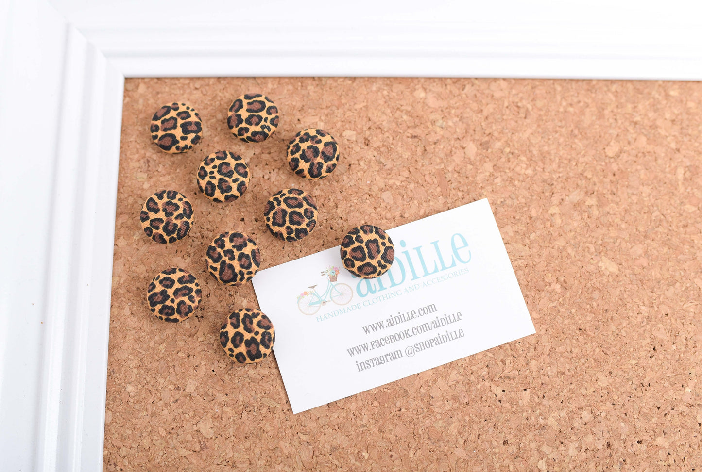 Leopard Print Fabric Button Push Pins- Set of 10