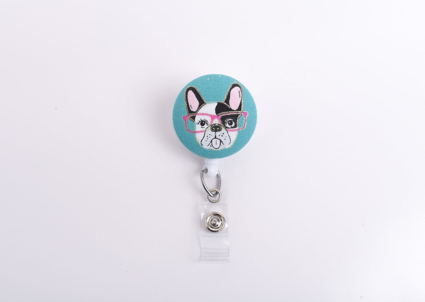 Quirky Boston Terrier Fabric Button Badge Reel