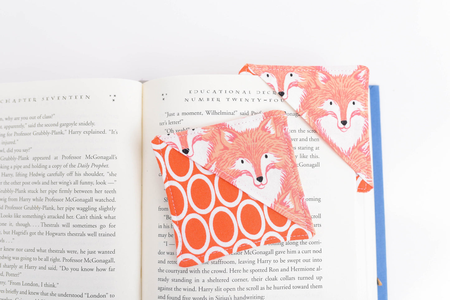Fox & Orange Mod Dot Handmade Fabric Corner Bookmark
