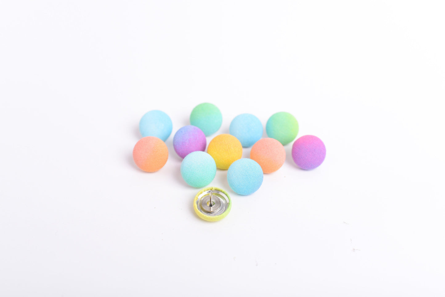 Ombre Rainbow Fabric Button Push Pins- Set of 12