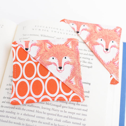 Fox & Orange Mod Dot Handmade Fabric Corner Bookmark