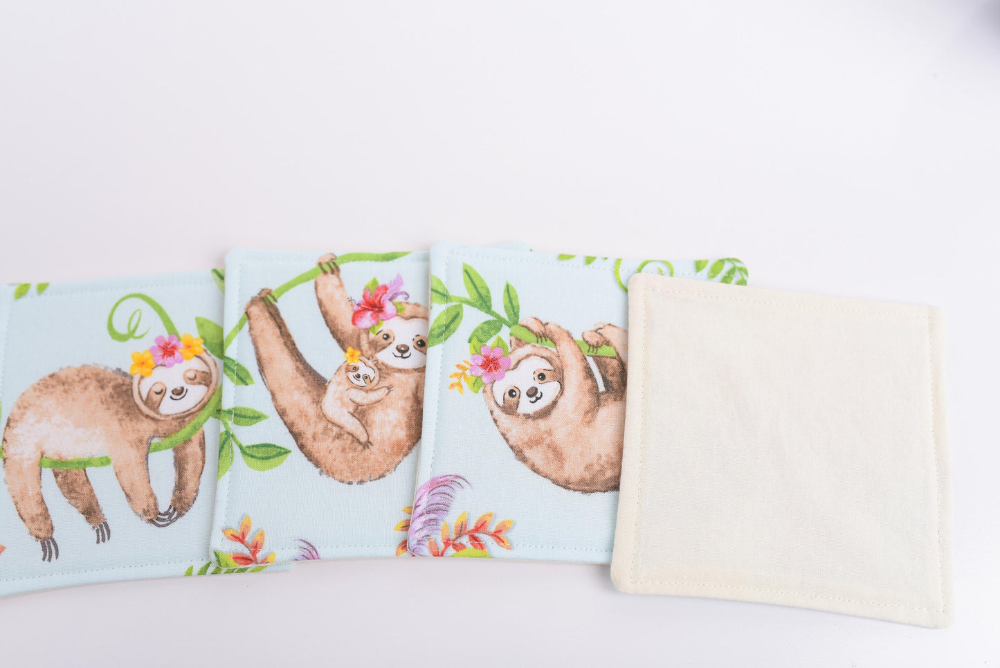 Assorted Sloth Fabric Coasters- Set of 4