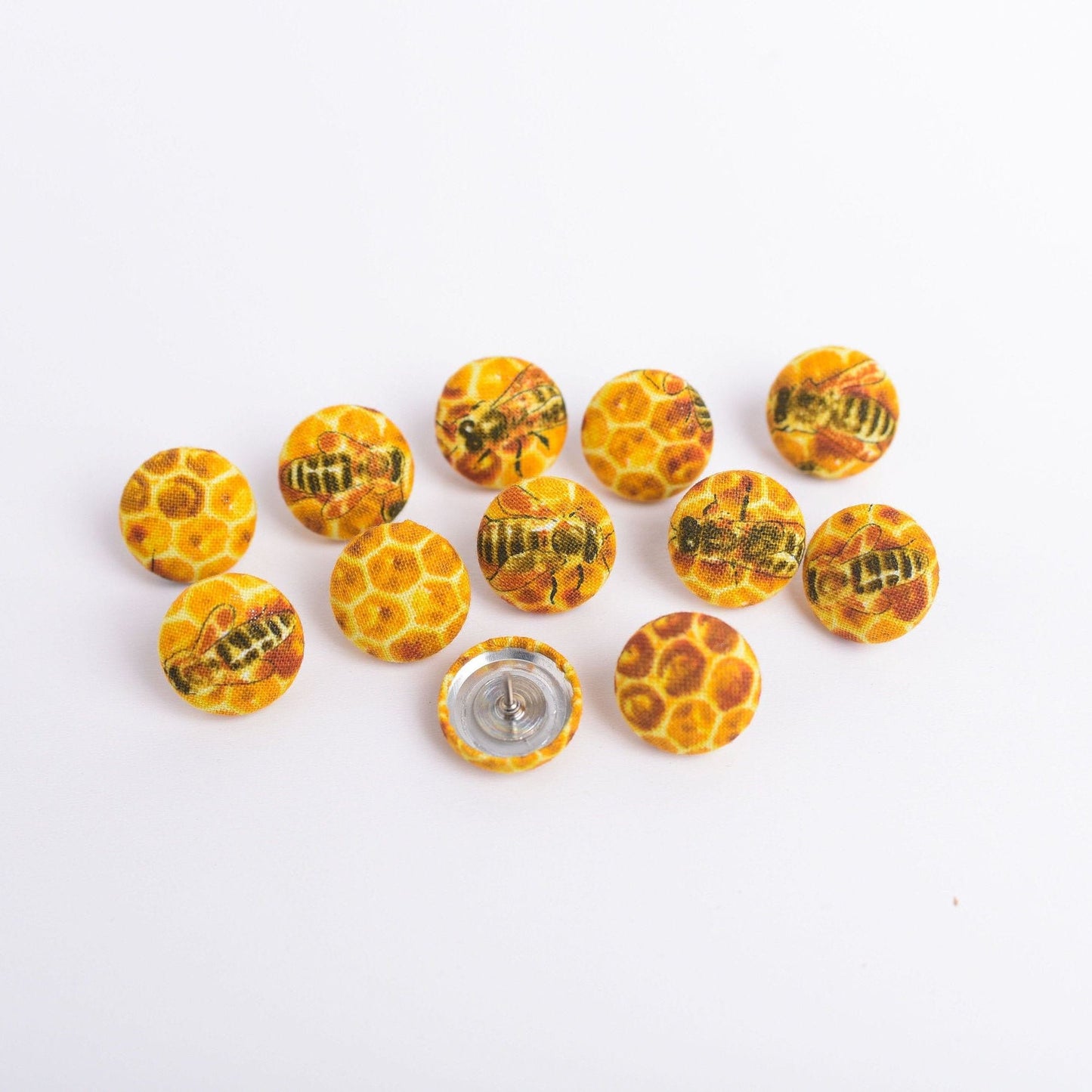 Honey Bee Fabric Button Push Pins- Set of 12
