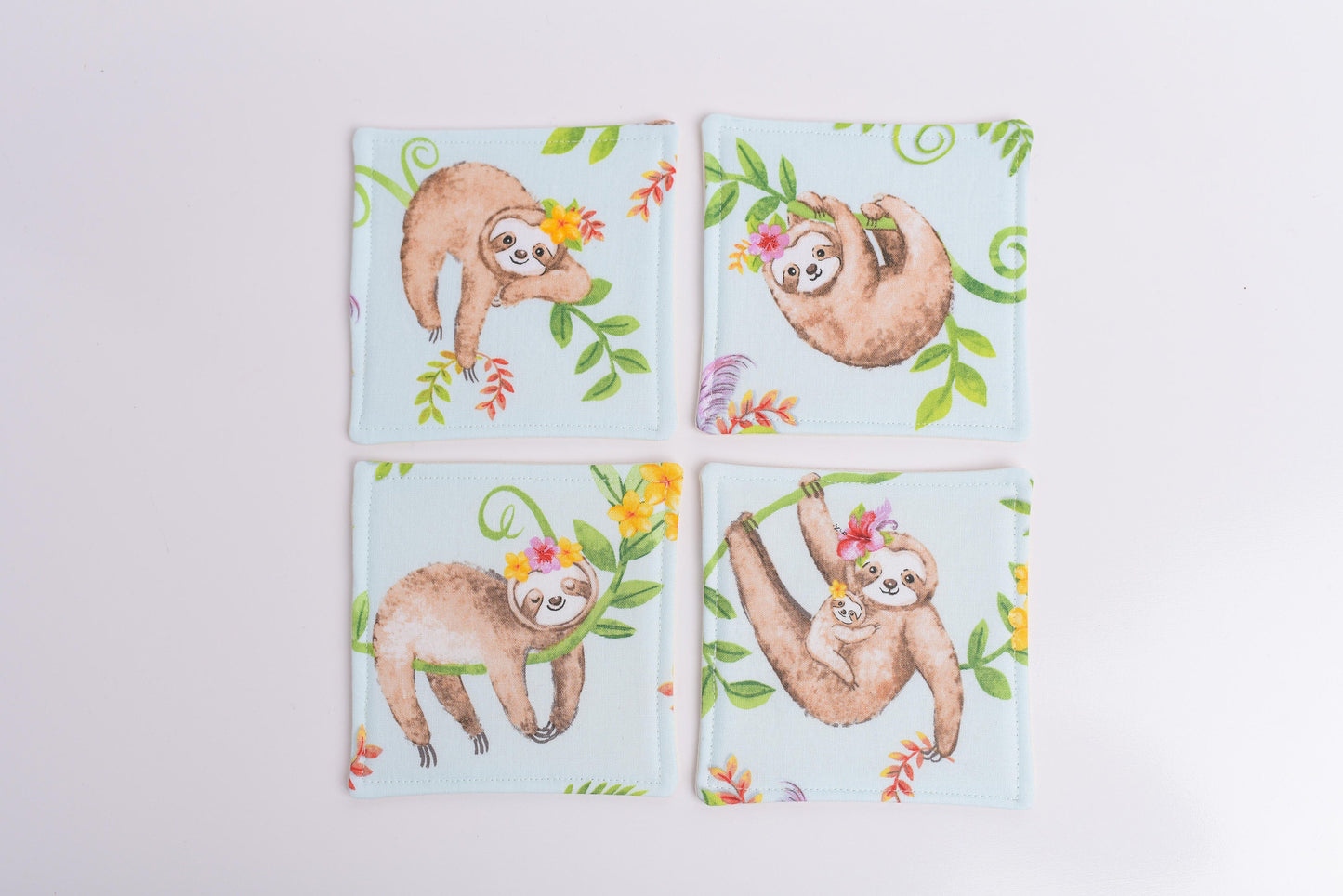Assorted Sloth Fabric Coasters- Set of 4