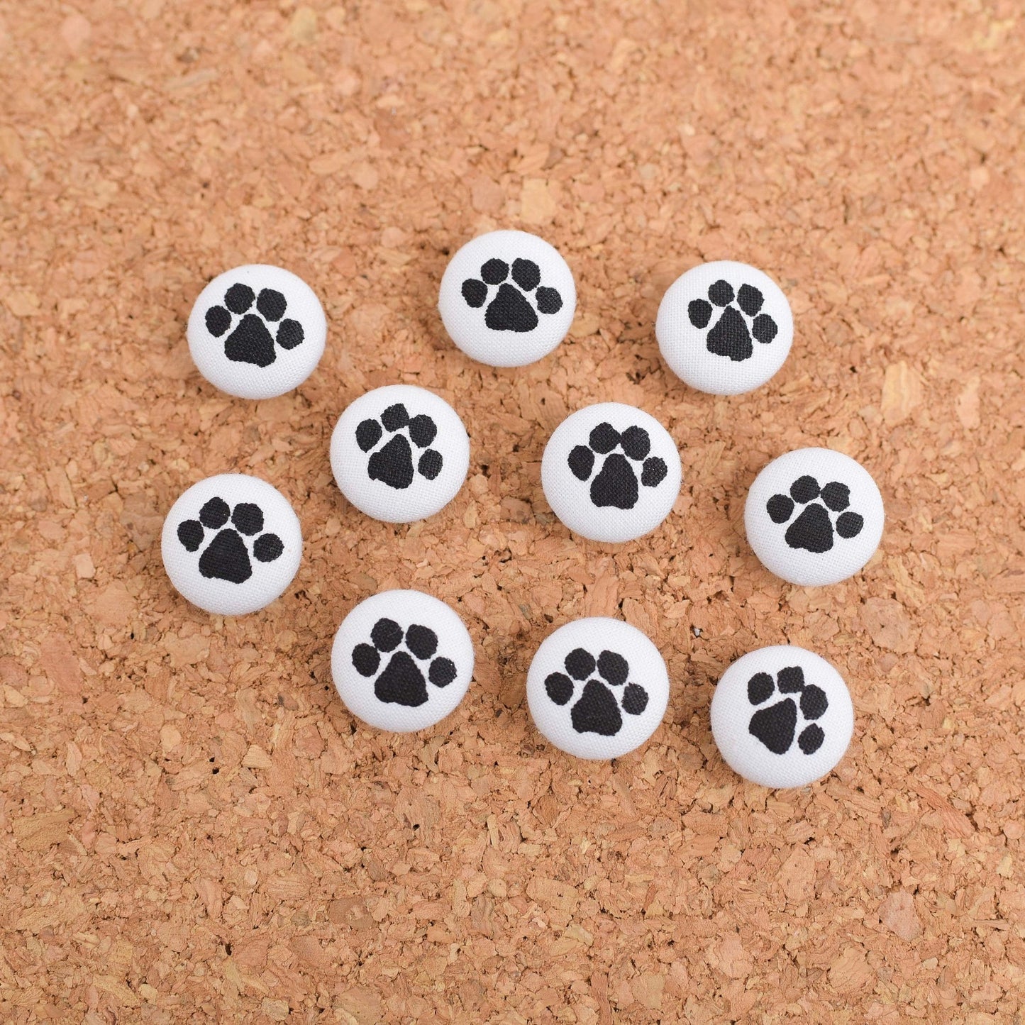 Paw Print Fabric Button Push Pins- Set of 10