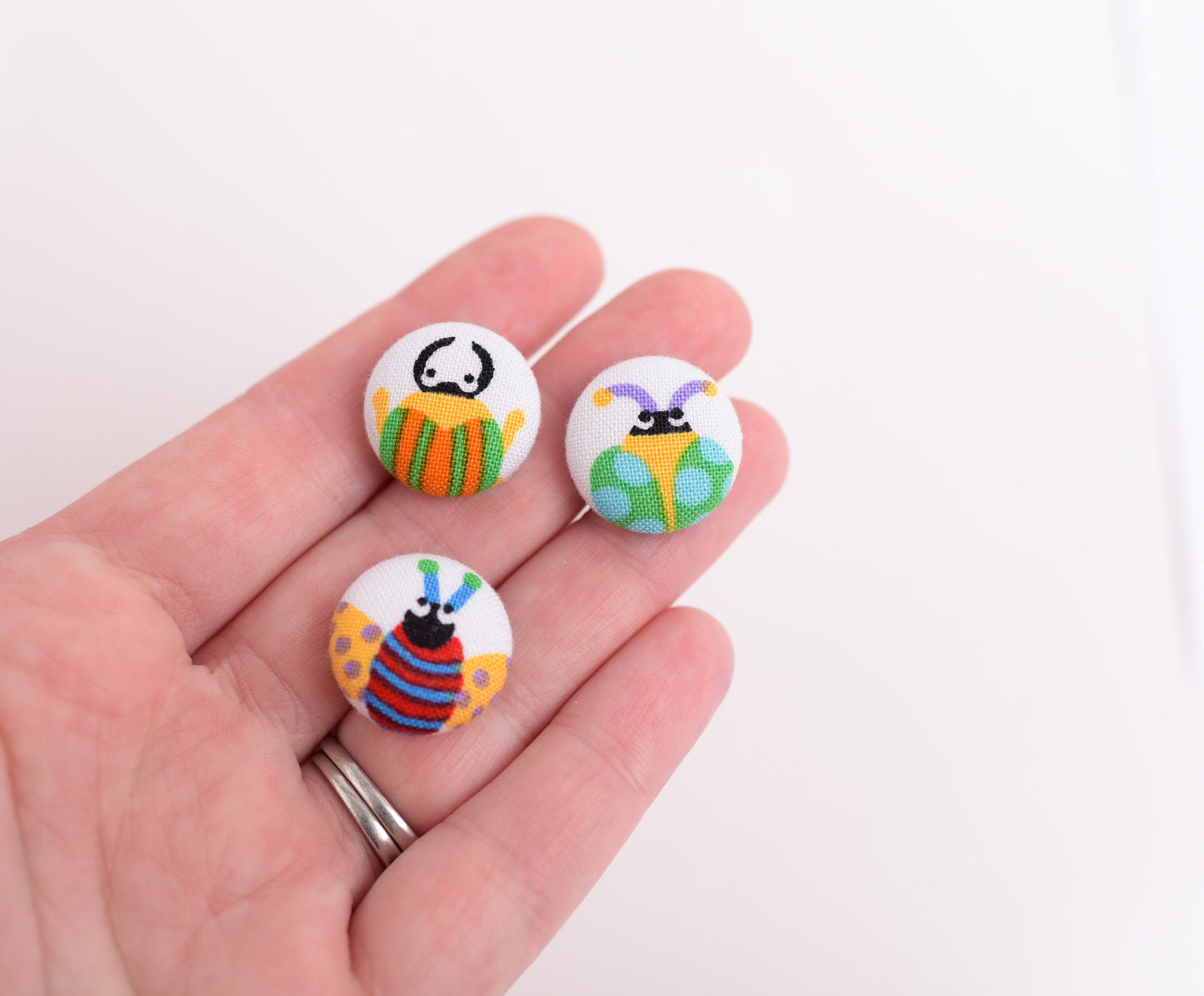 Colorful Bug Fabric Button Push Pins- Set of 10