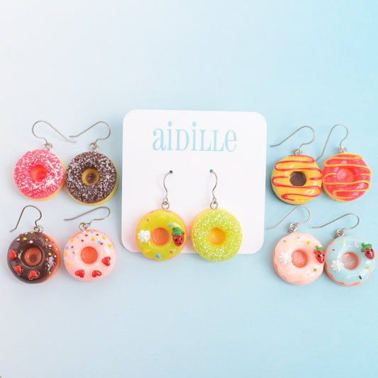Kawaii Donut Earrings with Titanium Ear Wires- Choose Your Mismatched Set