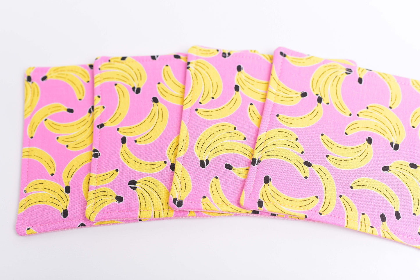 Pink Banana Fabric Coasters- Set of 4