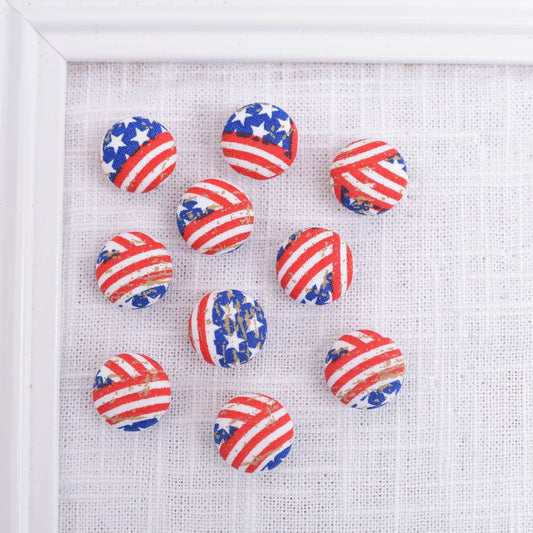 American Flag Fabric Button Push Pins- Set of 10