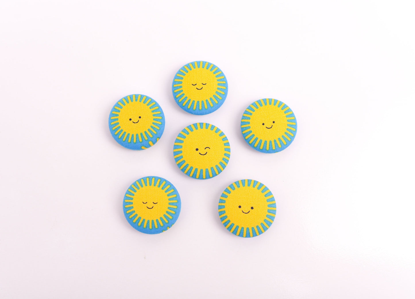 Happy Sun Fabric Button Magnets- Set of 6