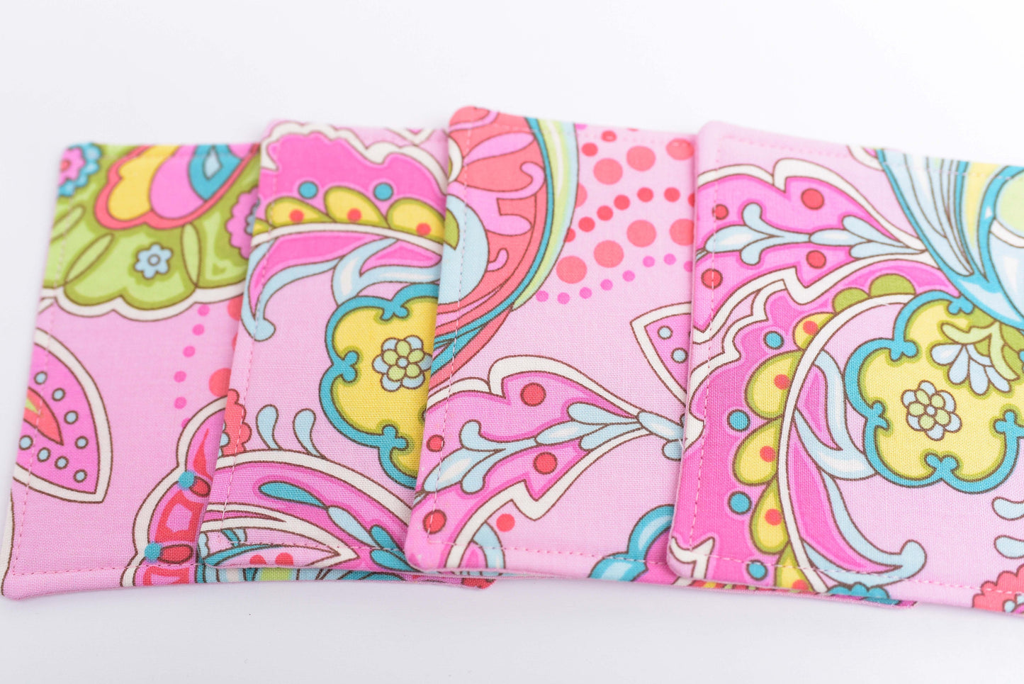 Pink Paisley Fabric Coasters- Set of 4