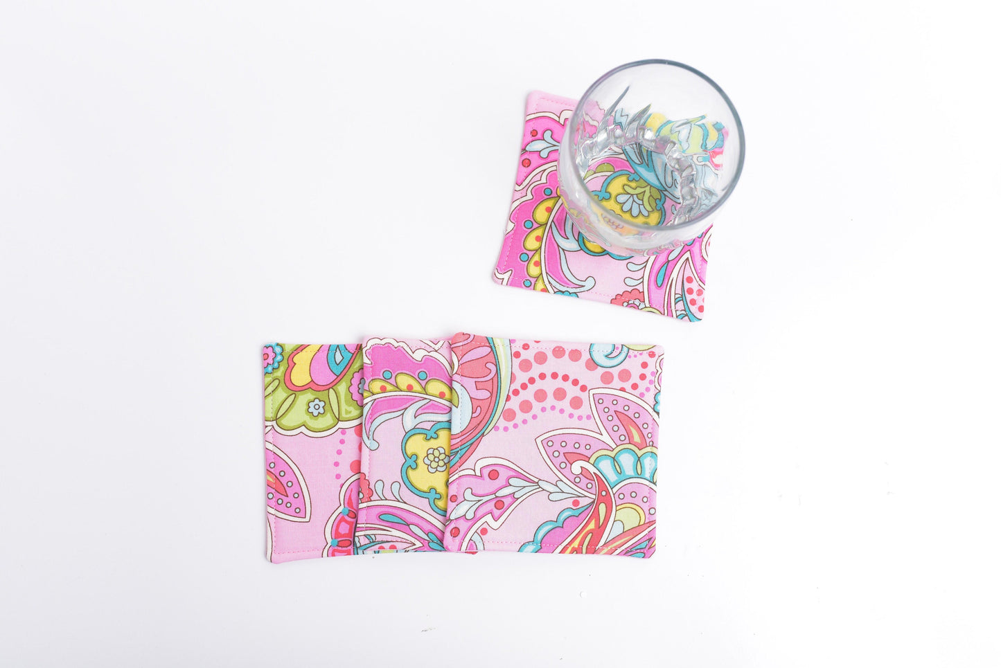 Pink Paisley Fabric Coasters- Set of 4