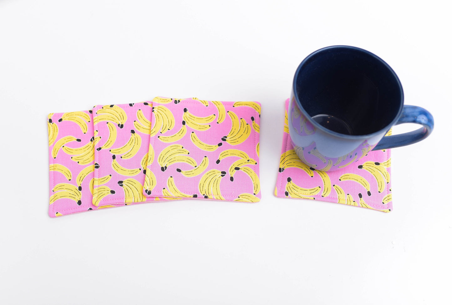 Pink Banana Fabric Coasters- Set of 4