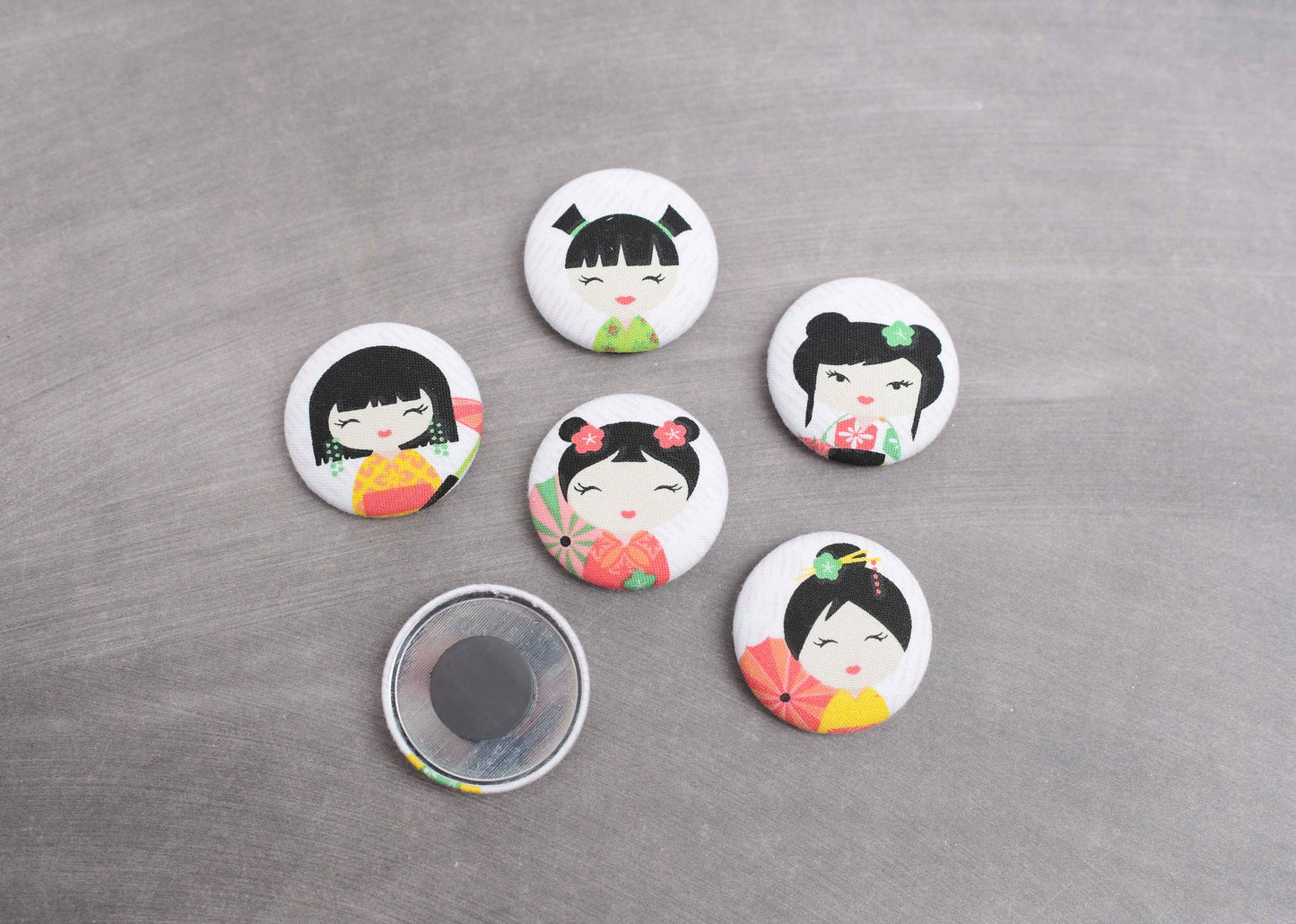 Jumbo Geisha Girl Fabric Button Magnets- Set of 6