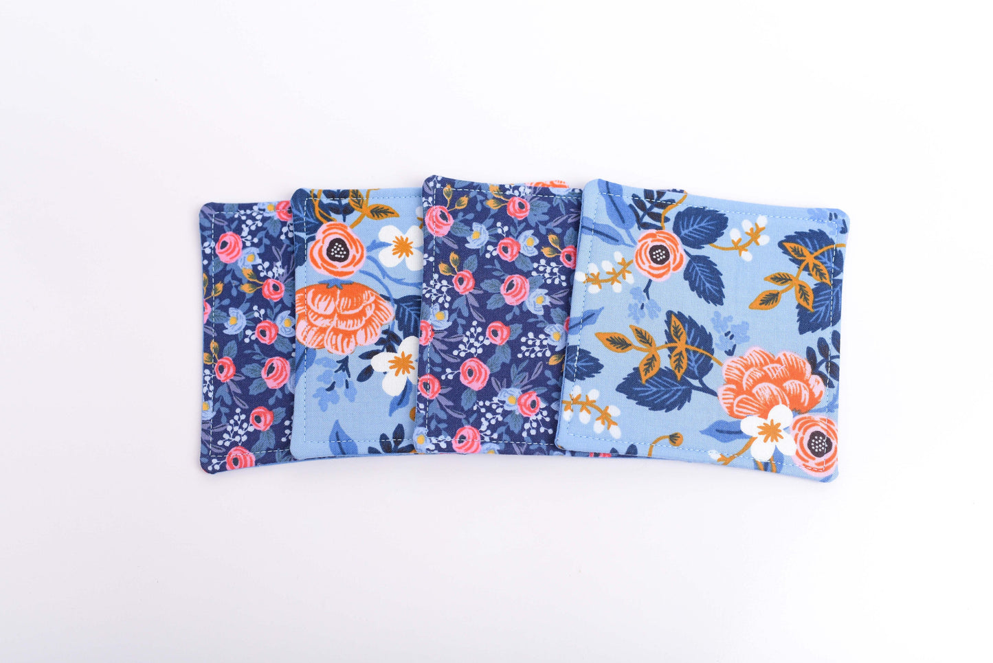 Blue Rifle Paper Floral Fabric Coasters- Set of 4