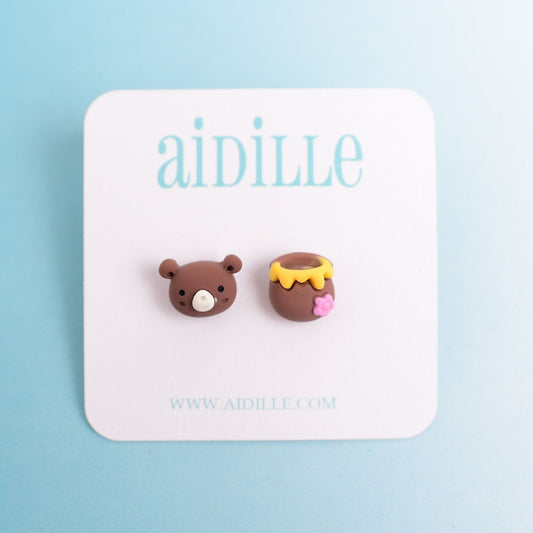 Little Bear and Honey Pot Earrings with Titanium Posts