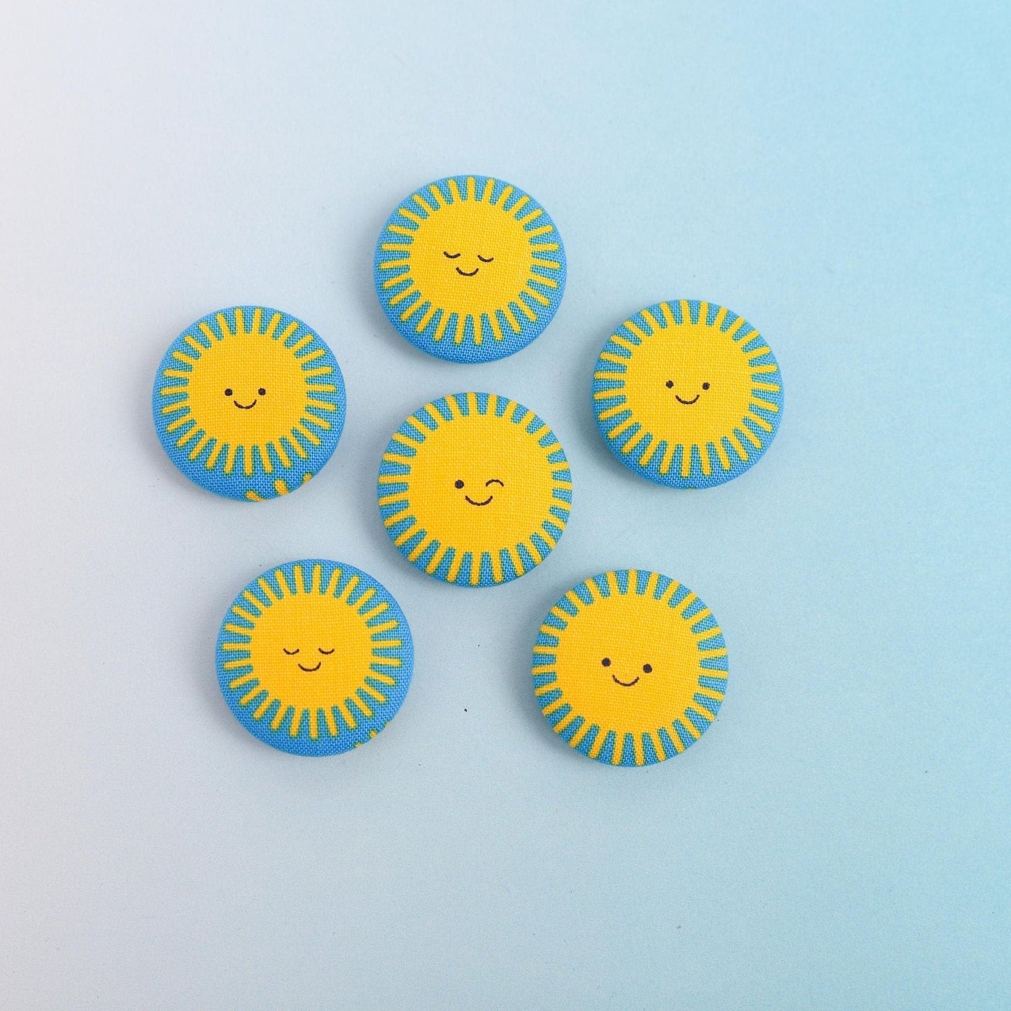 Happy Sun Fabric Button Magnets- Set of 6