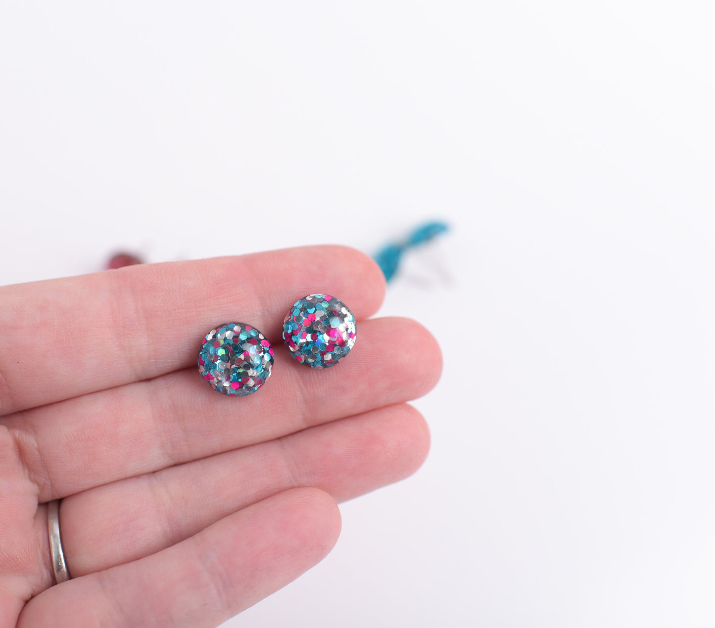 Pink & Blue Confetti Glitter Earring Trio with Titanium Studs