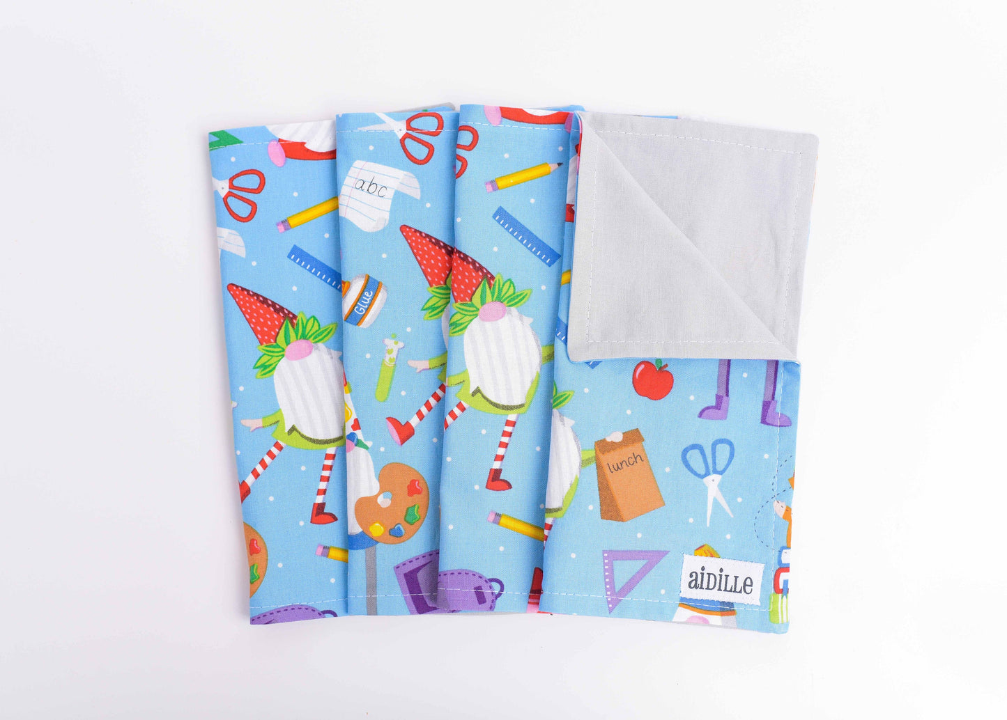 Back to School Gnome 9" Lunchbox Napkins- Set of 4