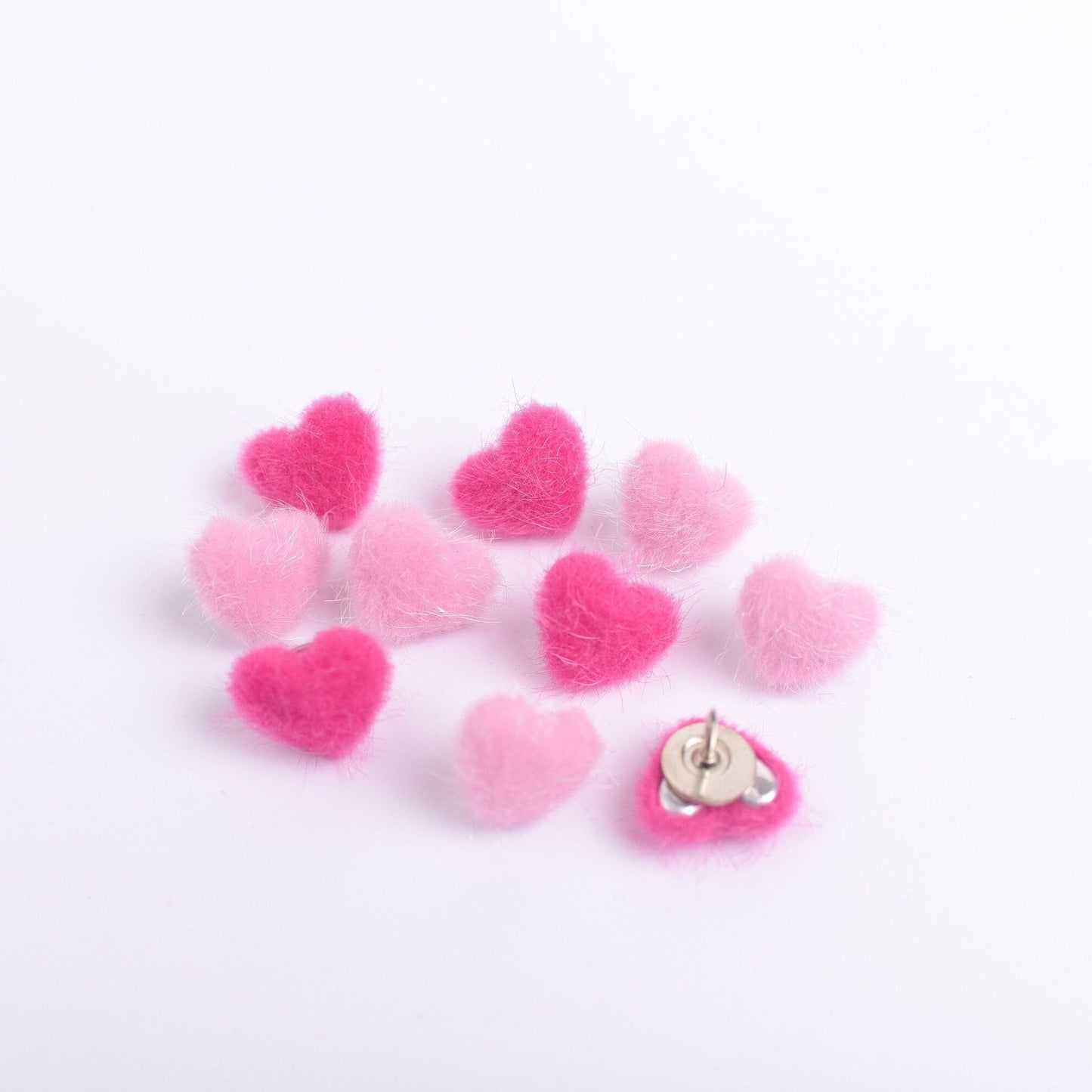 Pink Fuzzy Heart Push Pins- Set of 10