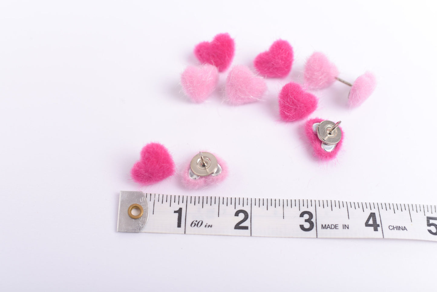 Pink Fuzzy Heart Push Pins- Set of 10