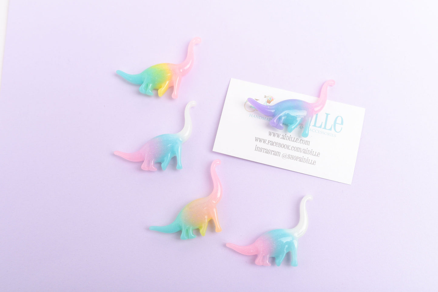 Large Pastel Rainbow Dinosaur Magnets- Set of 5