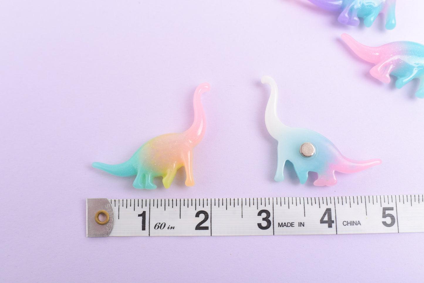 Large Pastel Rainbow Dinosaur Magnets- Set of 5