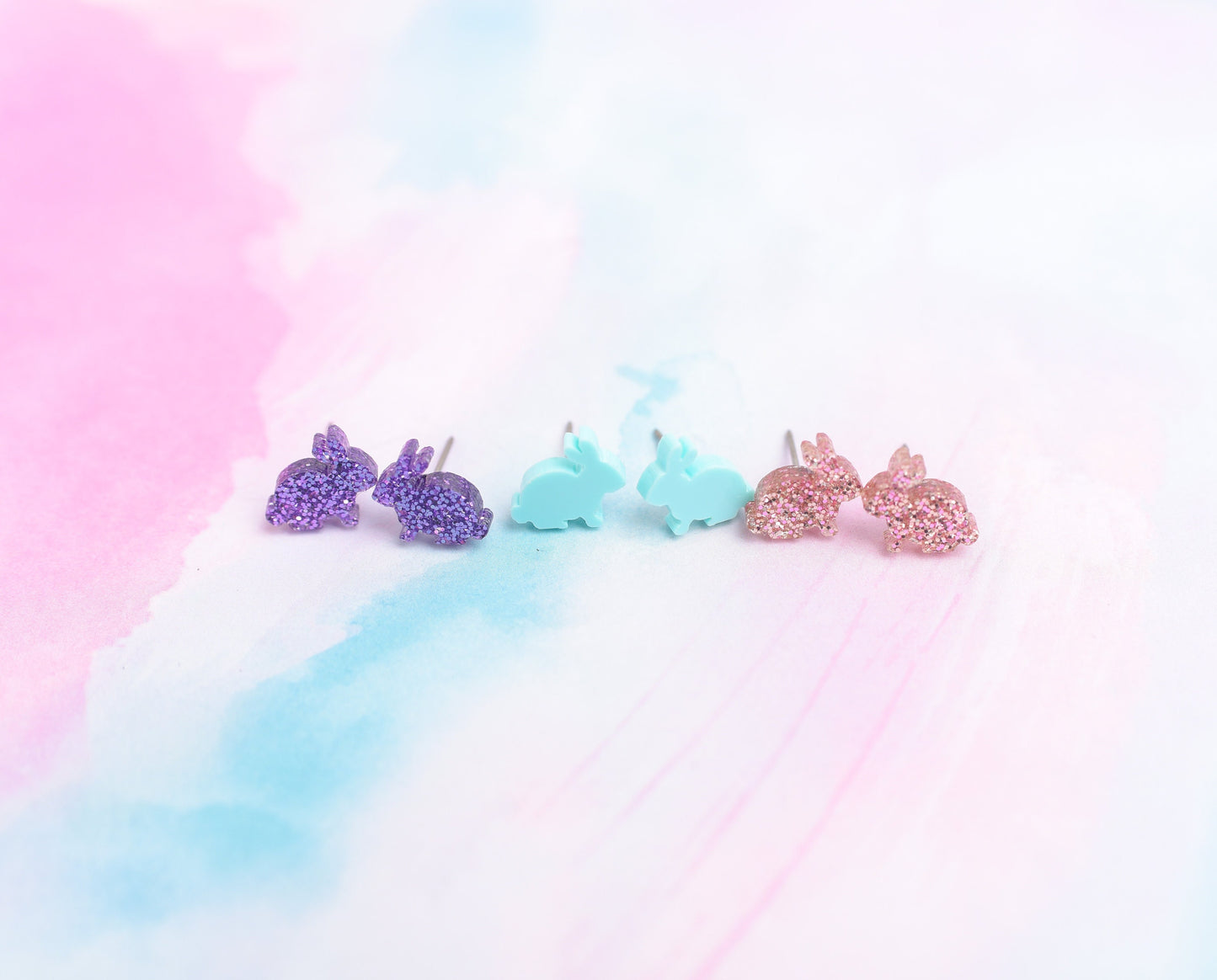 Mini Acrylic Glitter Bunny Earring Trio with Titanium Posts