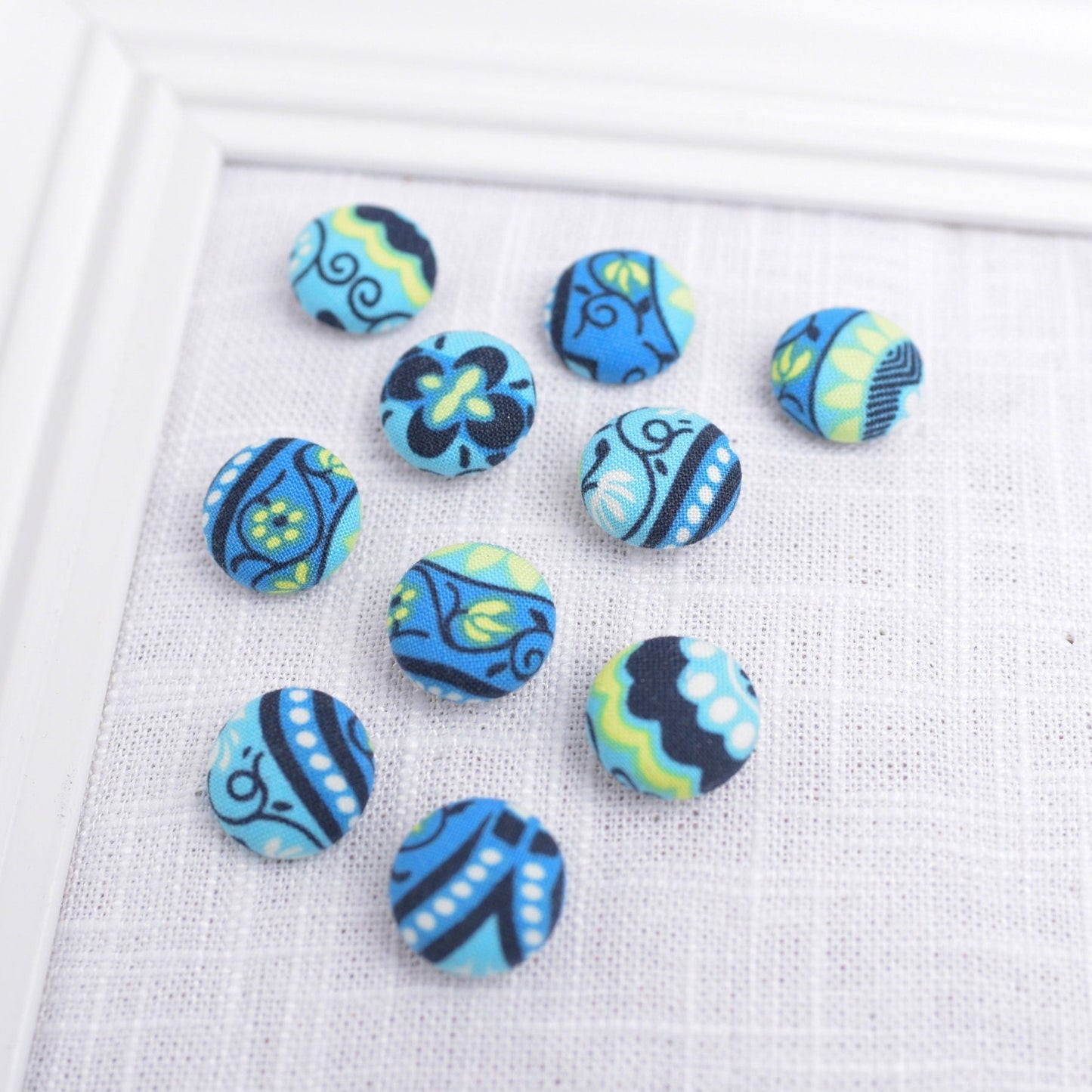 Amy Butler Fabric Button Push Pins in Turquoise and Lime- Set of 10