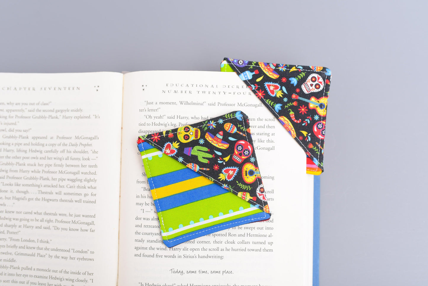 Day of the Dead & Colorful Stripe Handmade Fabric Corner Bookmark
