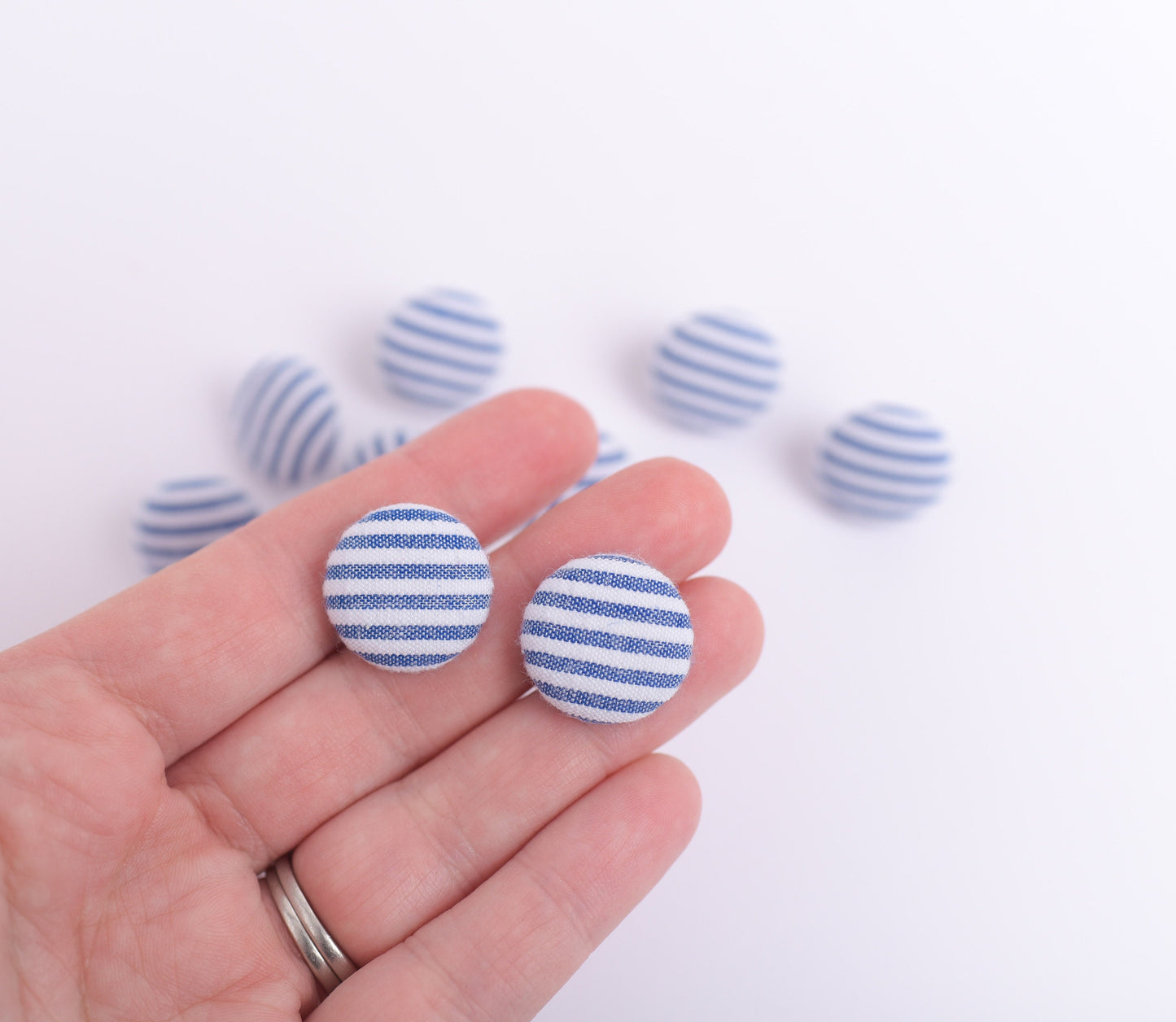Blue and White Seersucker Push Pins- Set of 10