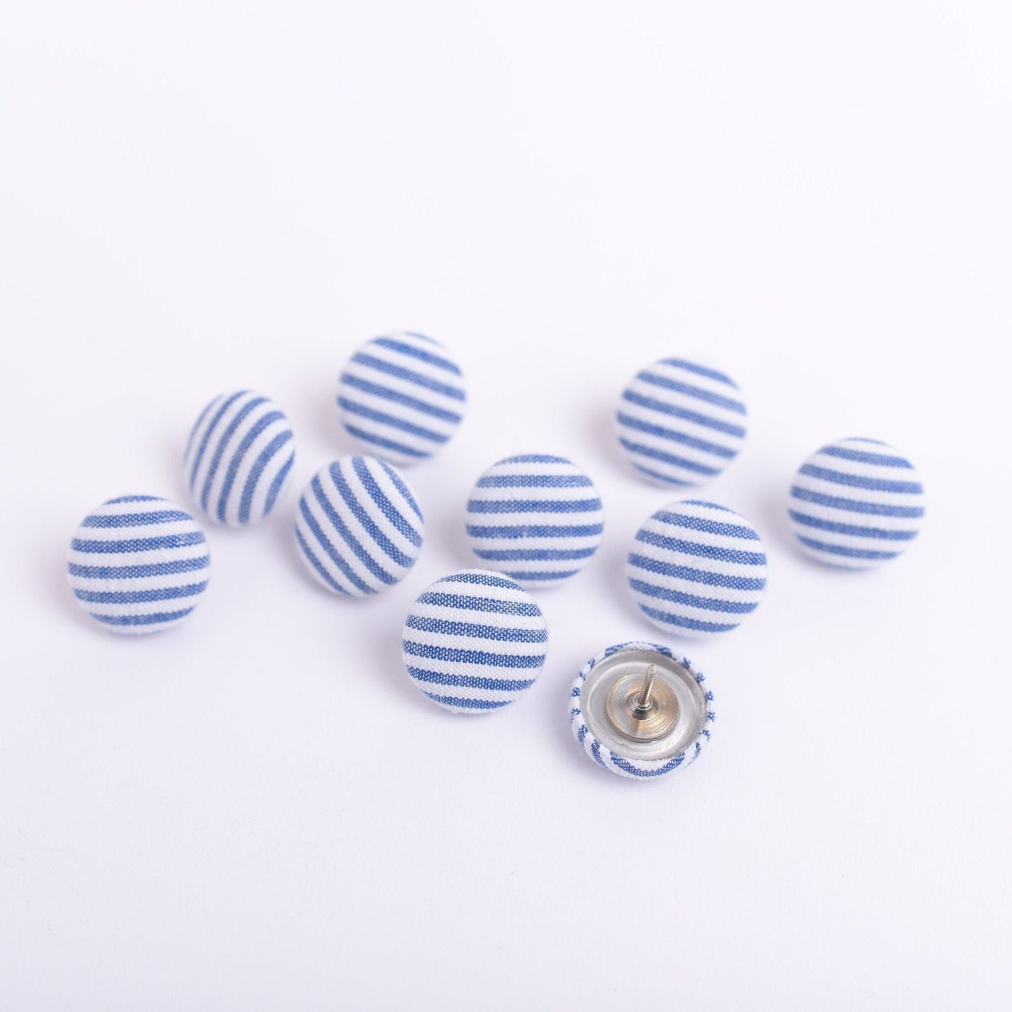 Blue and White Seersucker Push Pins- Set of 10
