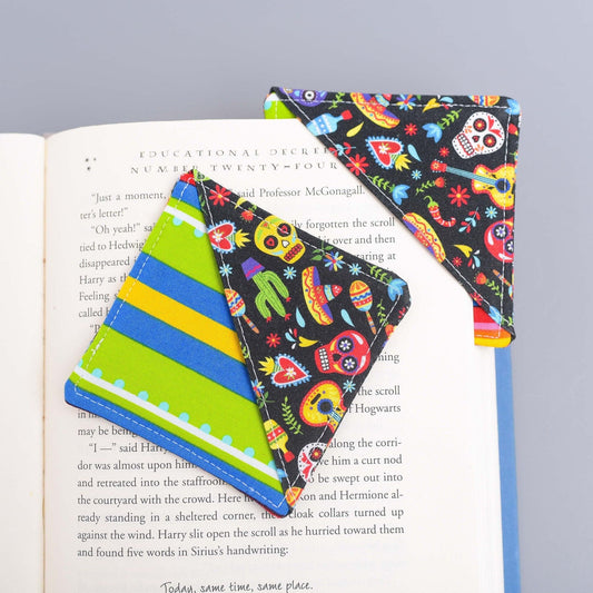 Day of the Dead & Colorful Stripe Handmade Fabric Corner Bookmark