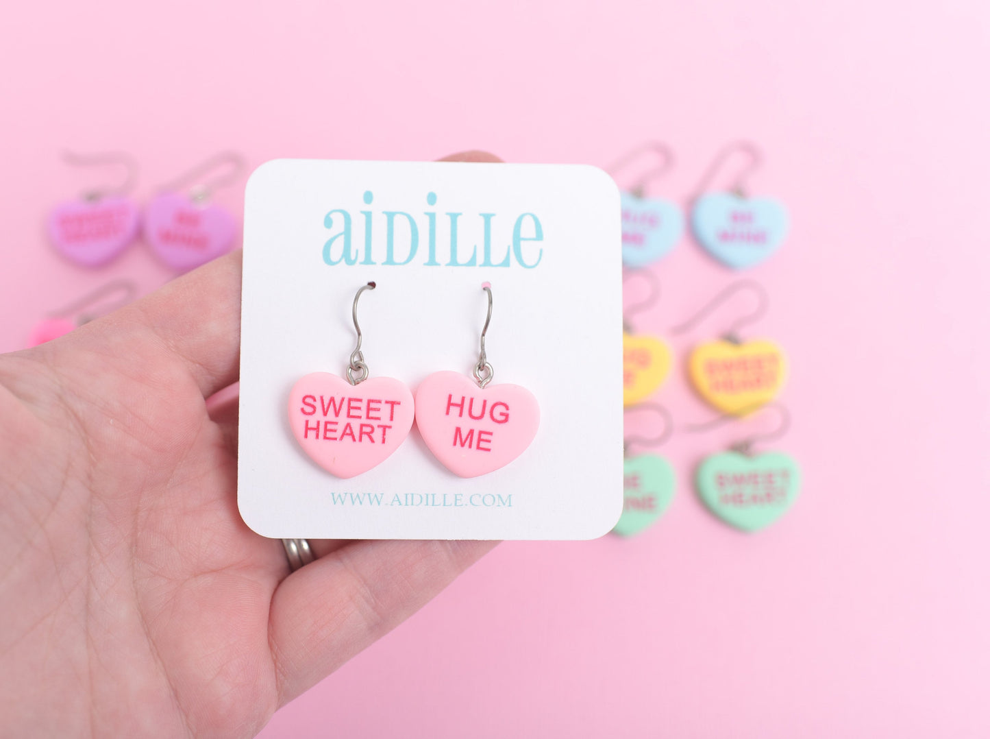 Conversation Heart Earrings with Titanium Ear Wires- Word/Phrase May Vary