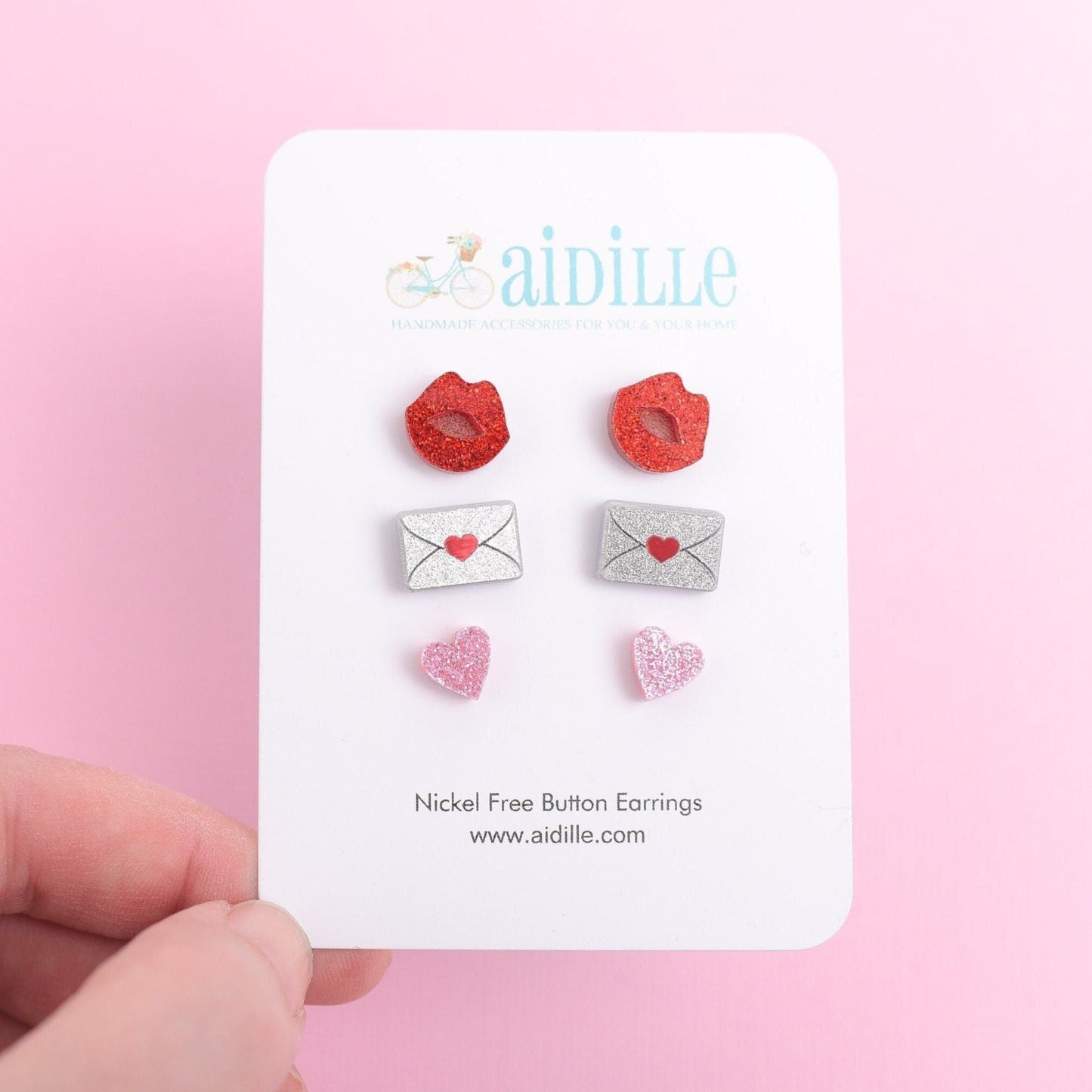 Acrylic Valentines Day Earring Trio with Titanium Posts