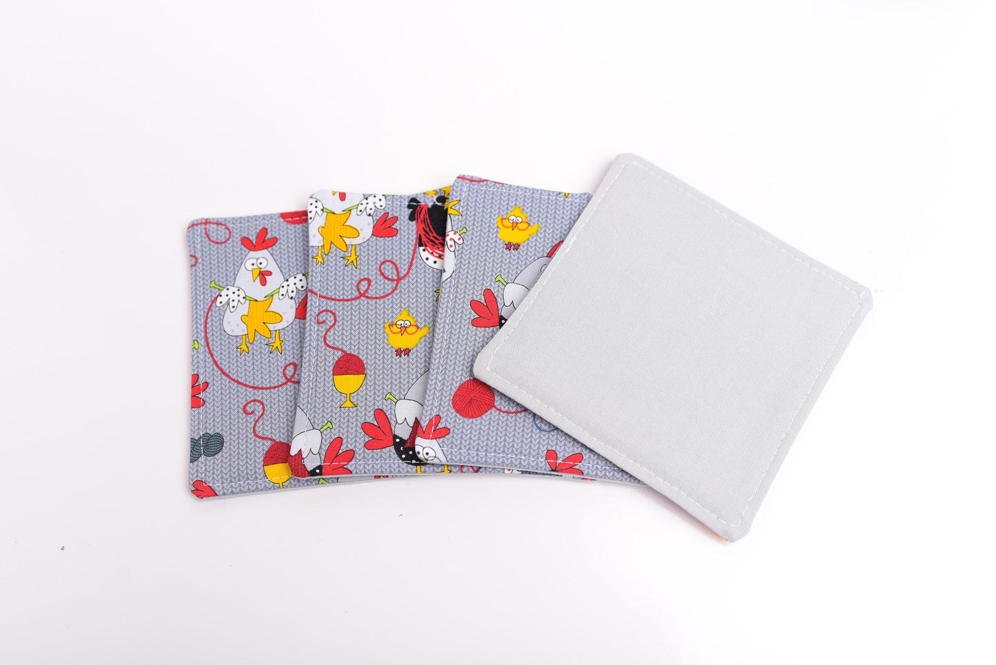 Knitting Chicken Fabric Coasters- Set of 4