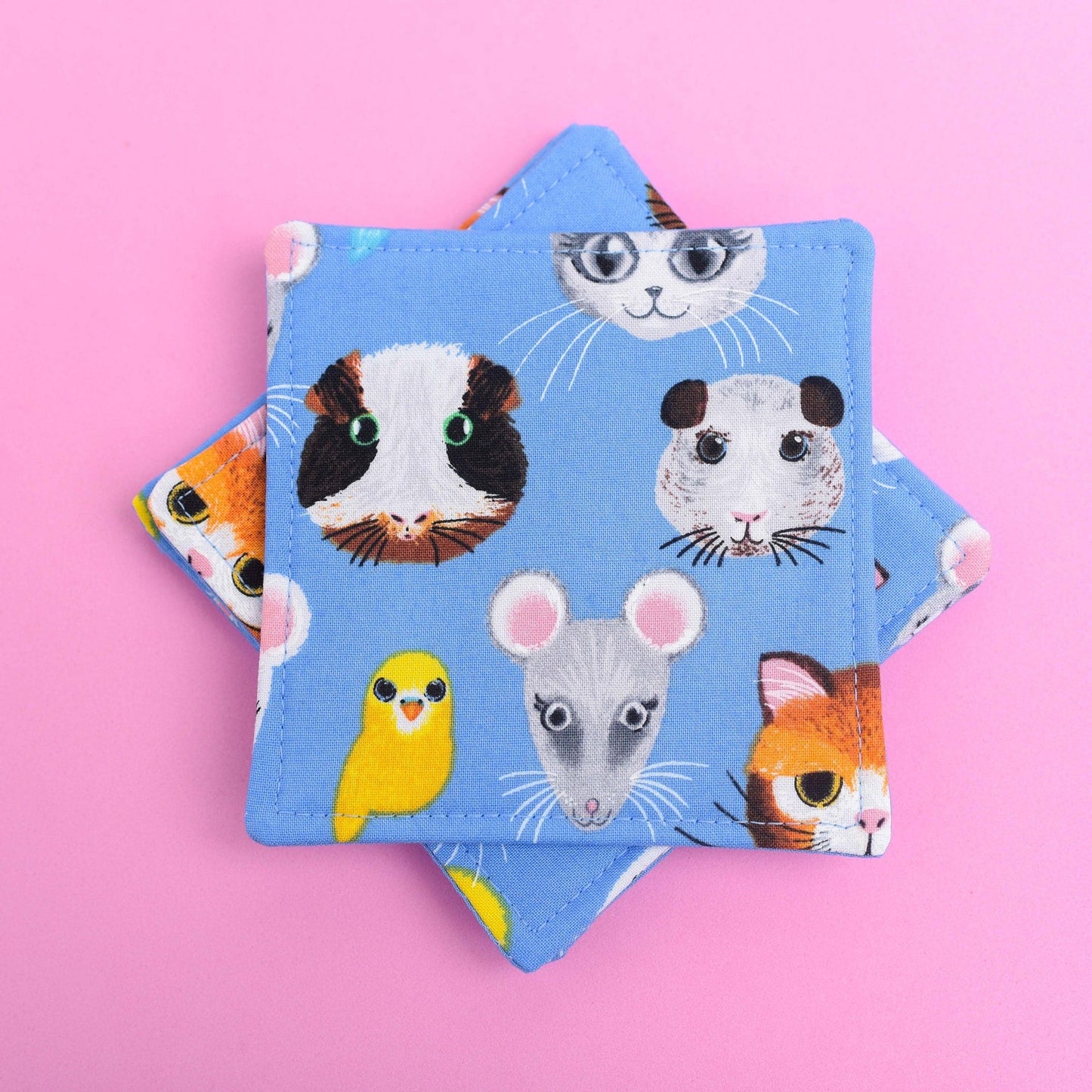 Blue Assorted Animals Fabric Coasters- Set of 4
