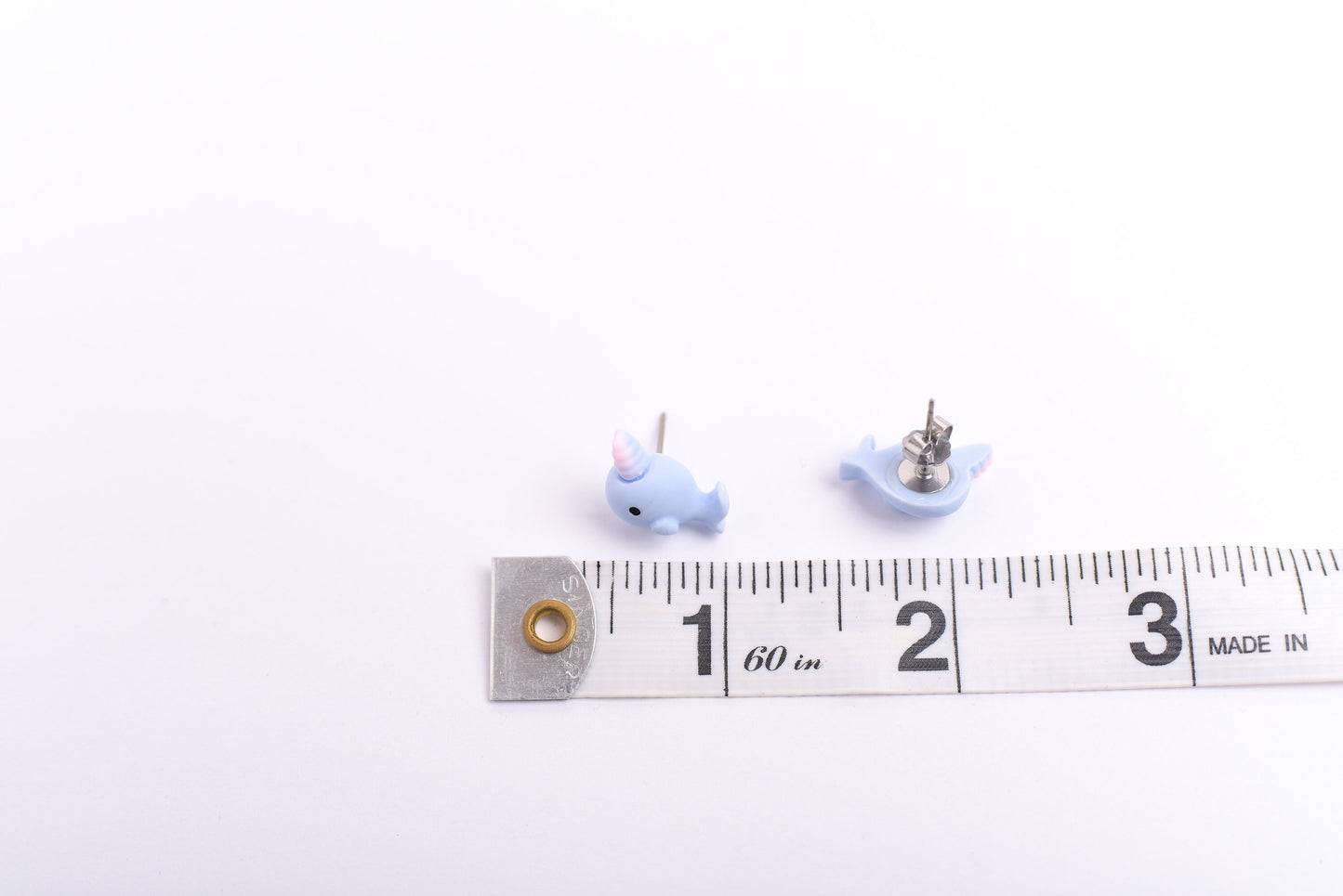 Blue Narwhal Earrings with Titanium Posts