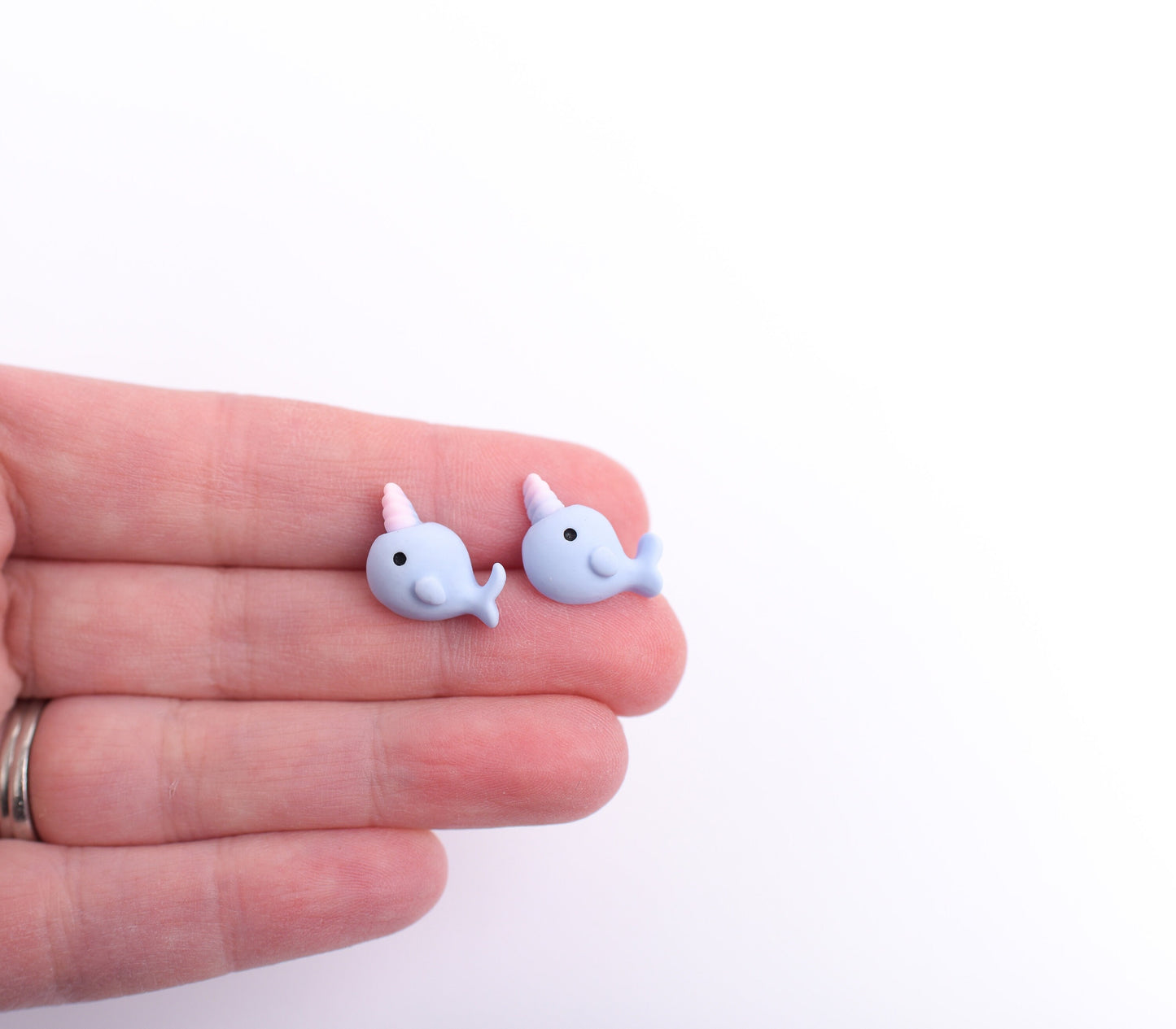 Blue Narwhal Earrings with Titanium Posts