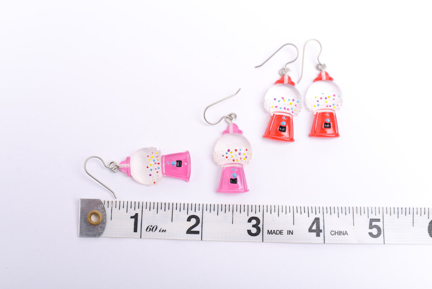 Gumball Machine Earrings with Titanium Ear Wires- Choose Red or Pink