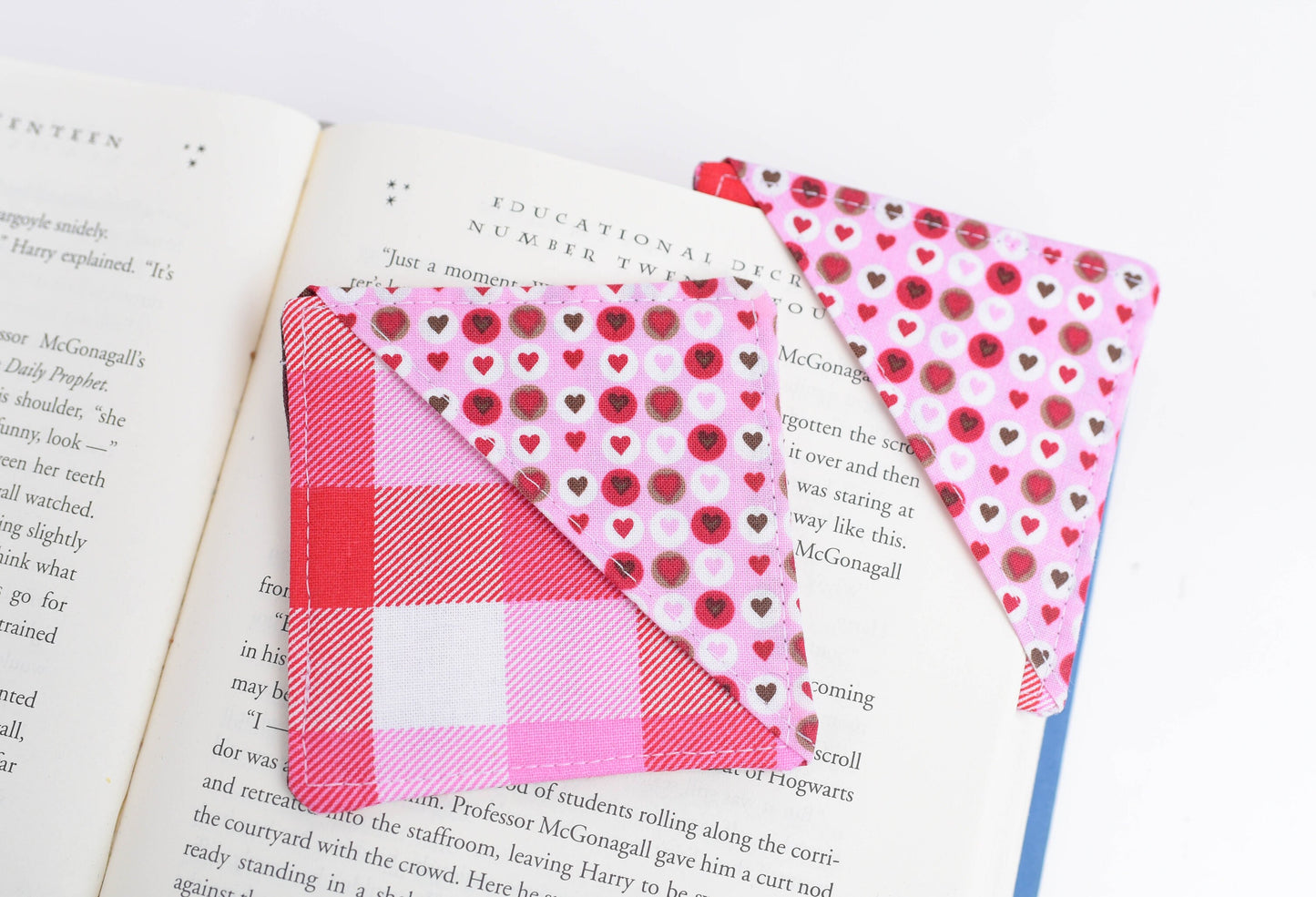Valentines Day Heart & Plaid Fabric Corner Bookmark