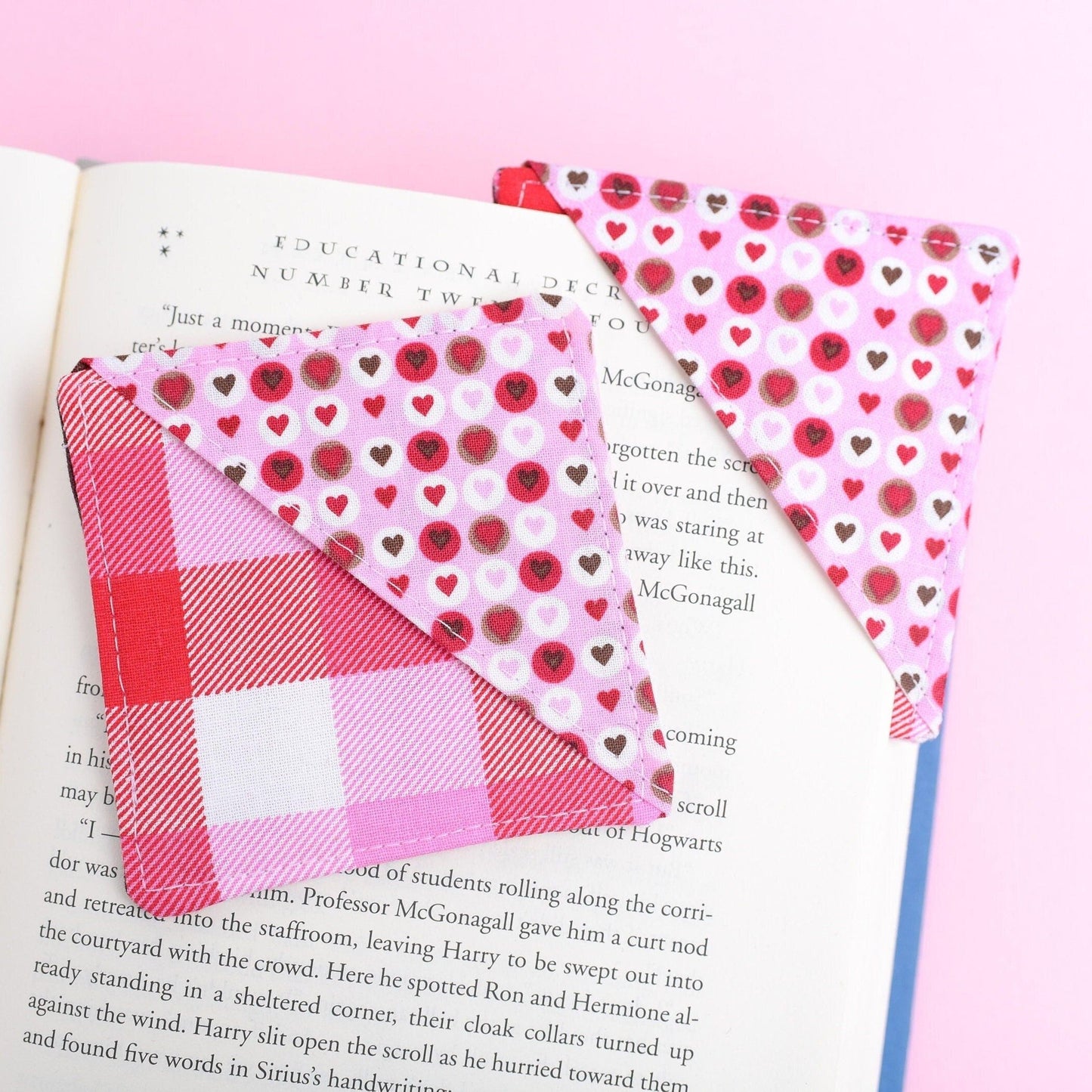 Valentines Day Heart & Plaid Fabric Corner Bookmark
