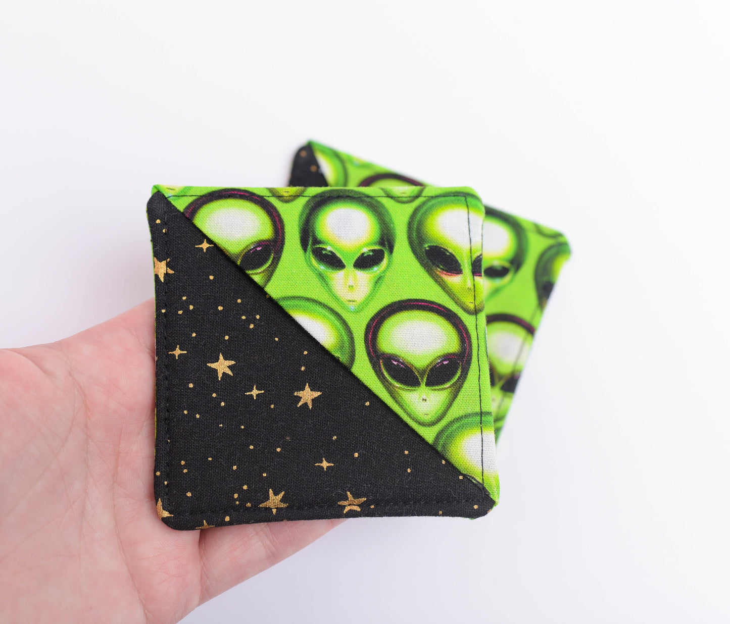 Alien with Black & Gold Star Handmade Fabric Corner Bookmark