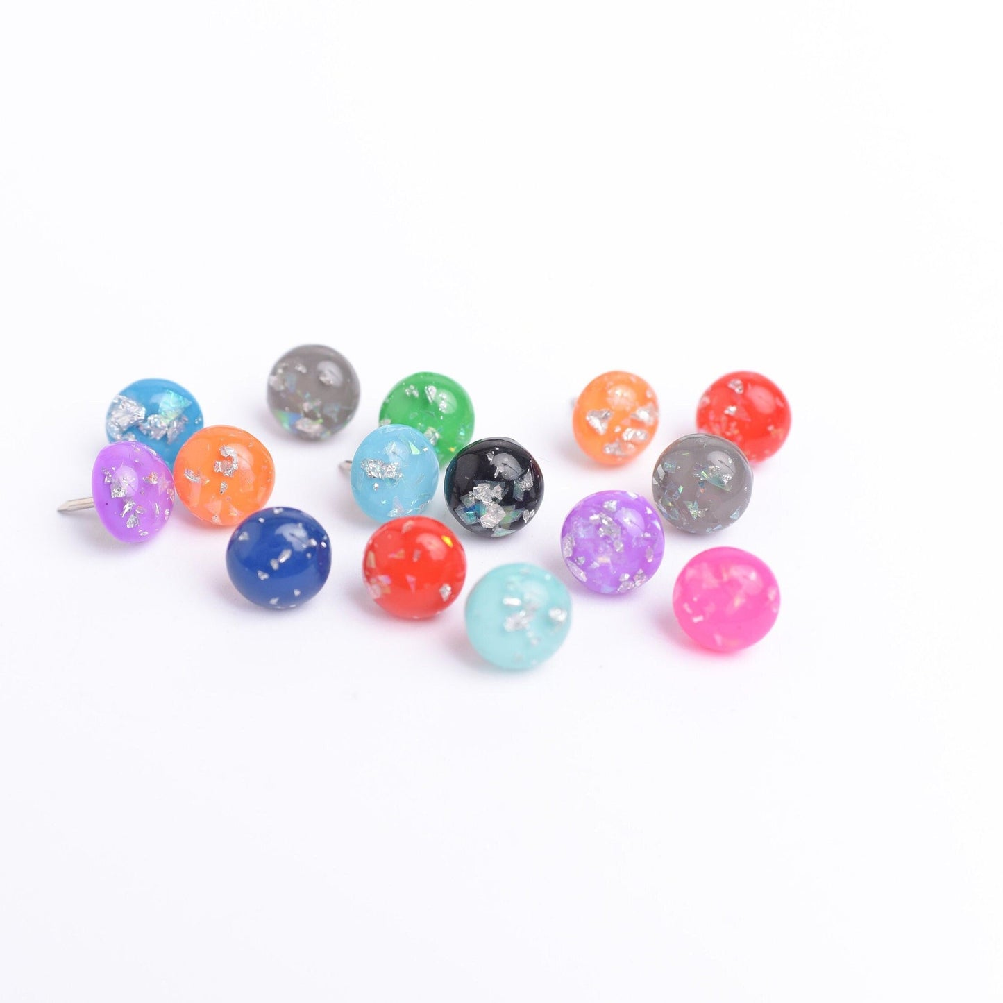 Colorful Iridescent Foil Resin Push Pins- Set of 15